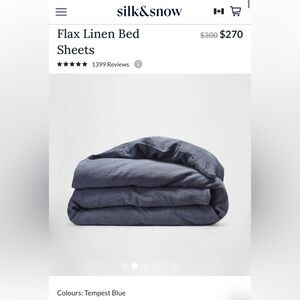 $305 Silk&Snow New! 100% Flax Linen Duvet Cover in King, Tempest Blue